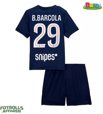 Paris Saint-Germain Bradley Barcola #29 Hemmaställ Barn 2025-26 Kortärmad (+ Korta byxor)